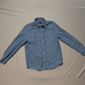 Polo Ralph Lauren Boys Denim Pony Logo Button Front LS Shirt Sz Large
